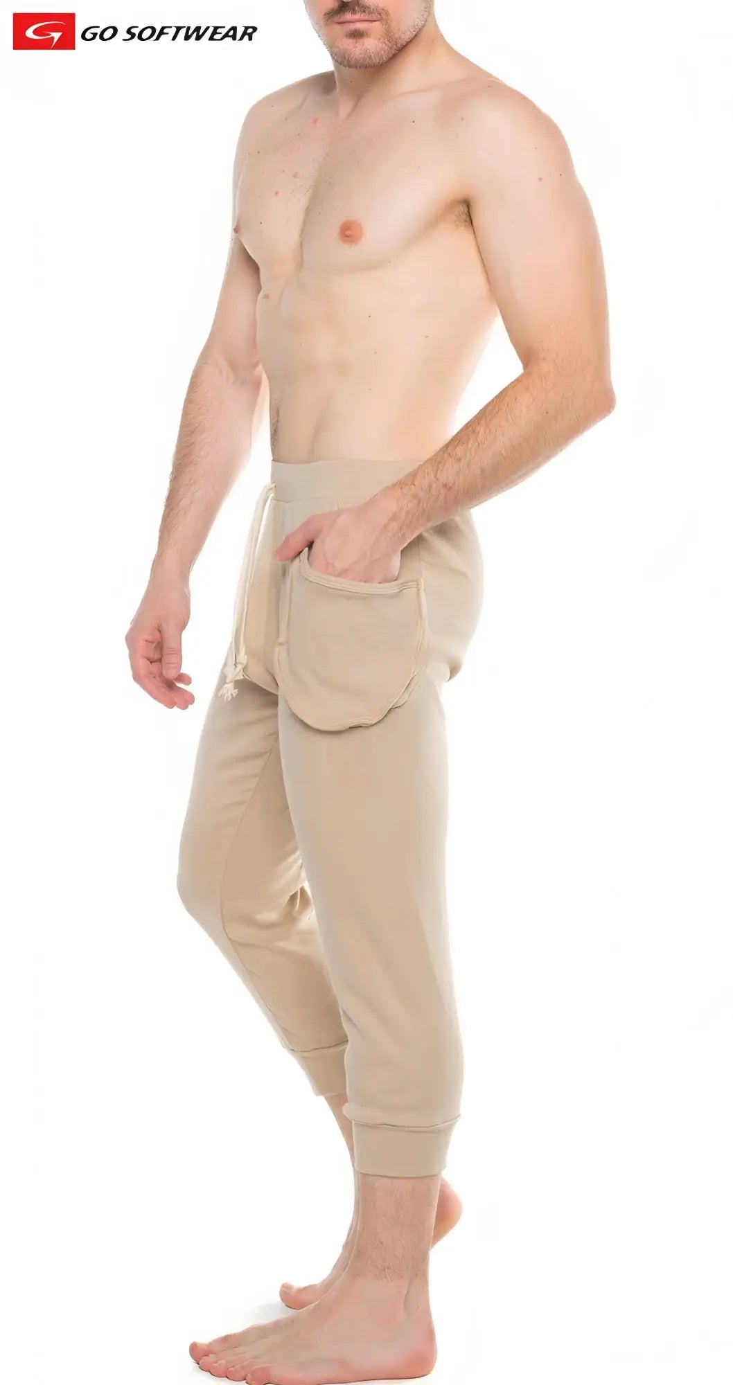 Beige lumber jack lounge pant joggers with relaxed fit elastic cuffs and side pockets for comfortable wear