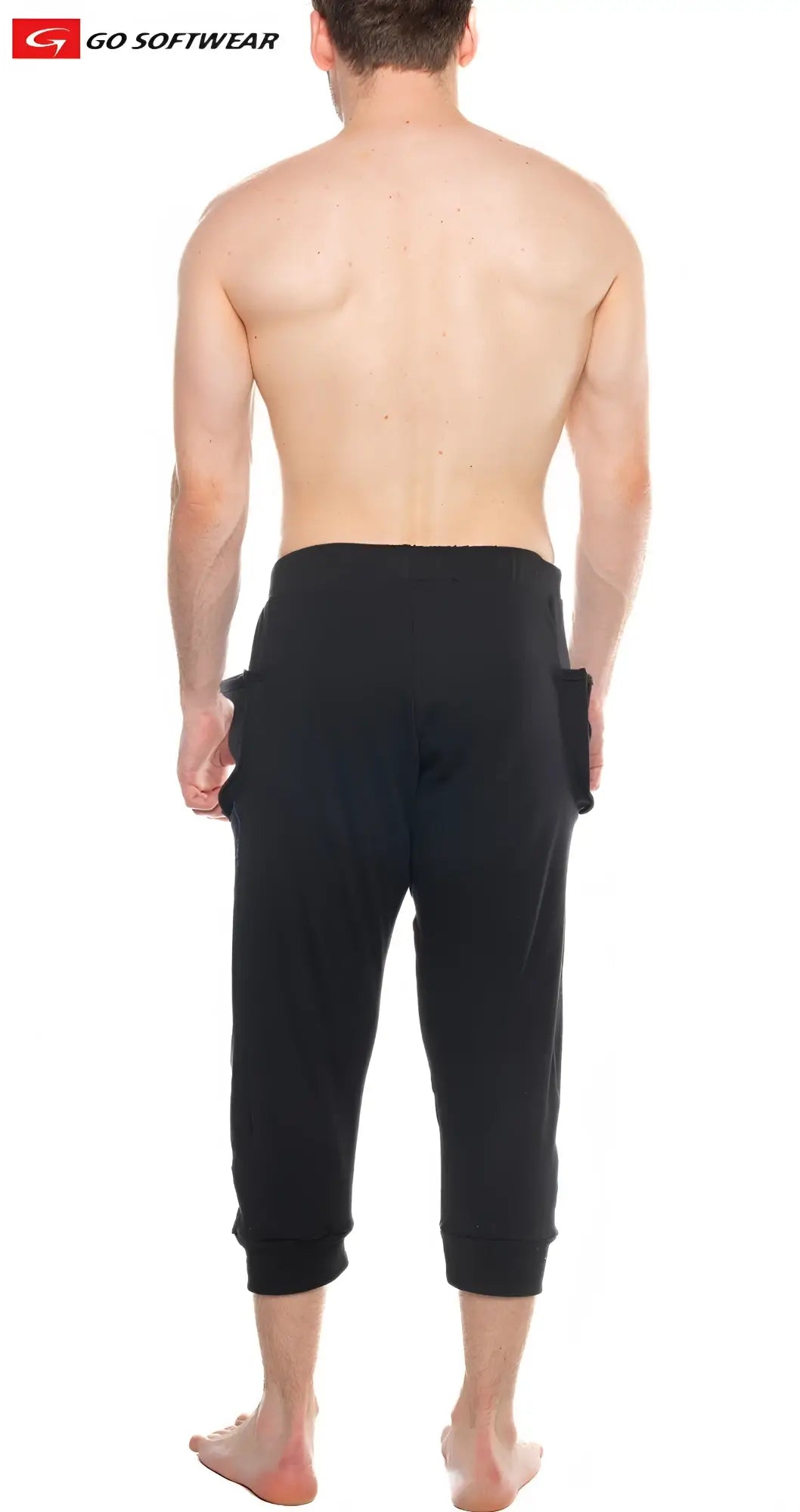 Black capri-length lumber jack lounge pant joggers with side pockets and elastic cuffs from go softwear