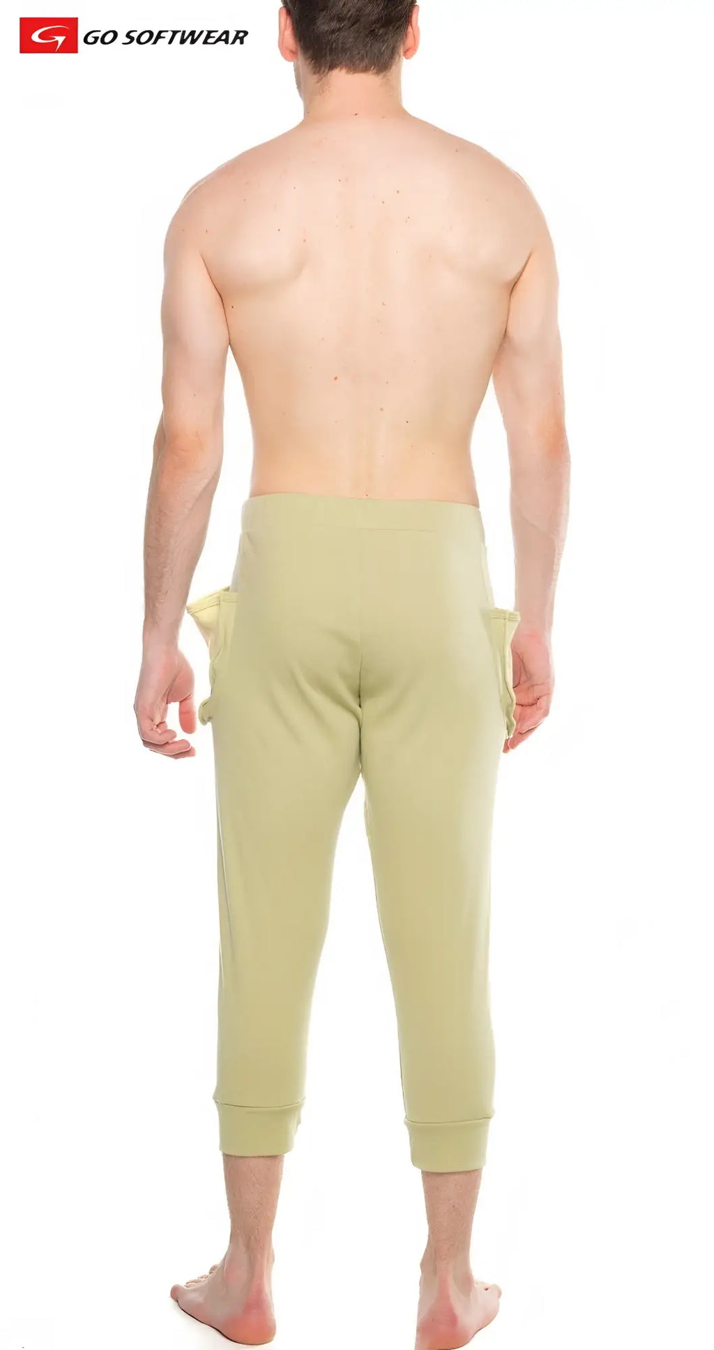 Light green soft fabric lumber jack lounge capri pants with side pockets and ruffled detailing