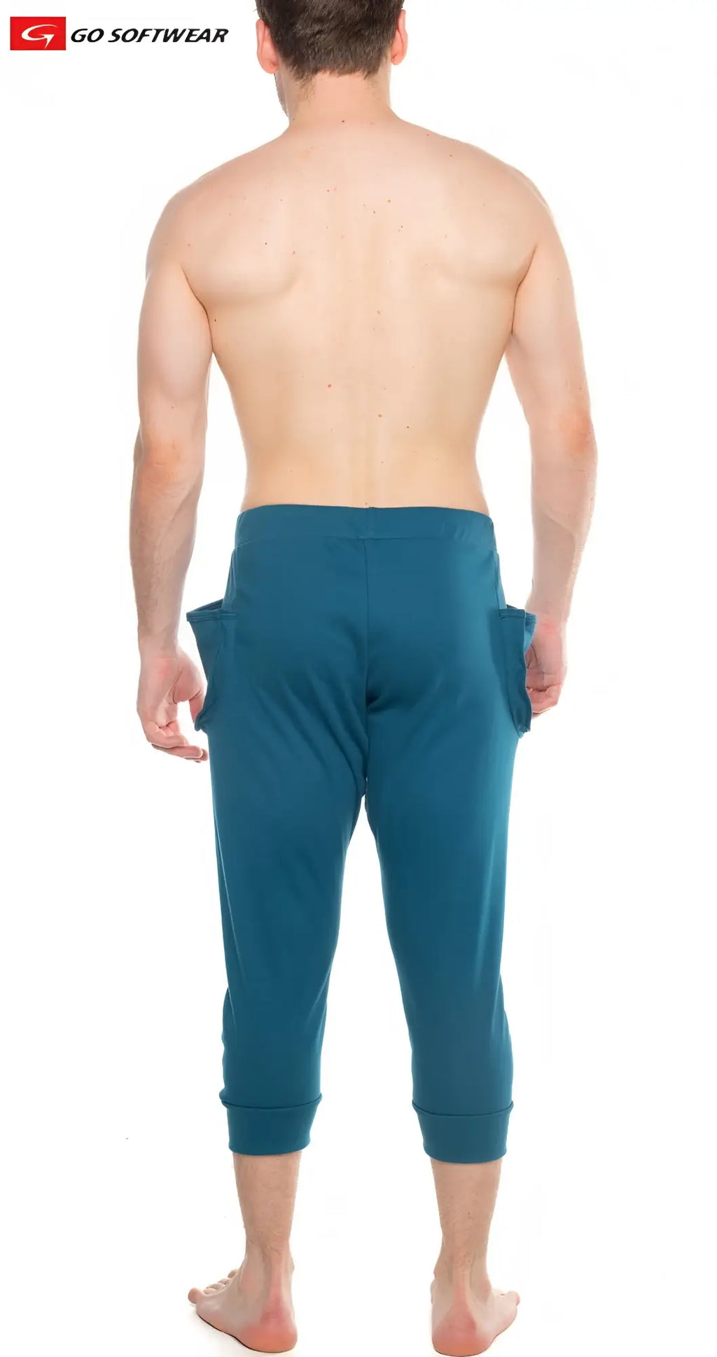 Teal soft fabric lumber jack lounge pant capri with side pockets and rolled cuffs for comfortable casual wear