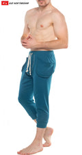 Teal soft fabric lumber jack lounge pant joggers with white drawstrings and side pockets for comfortable wear