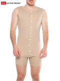 Beige sleeveless button-front one-piece loungewear from go softwear with open back design for comfortable wear
