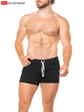 Black go softwear lumber jack shorty athletic shorts with white drawstrings and side pockets