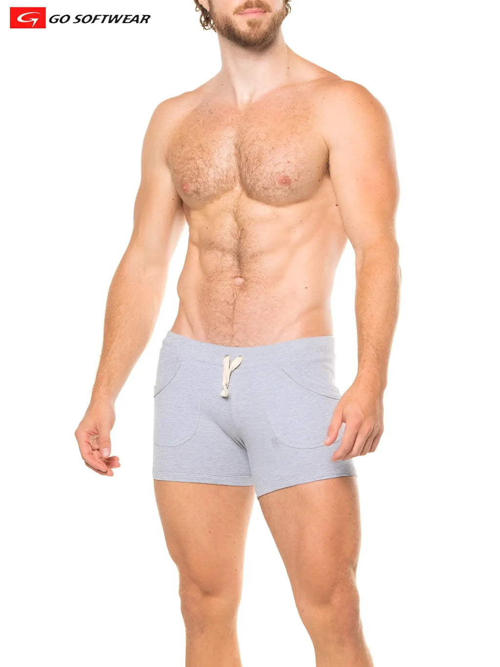 Lumber jack shorty gray heathered shorts with side pockets and white drawstring for casual wear