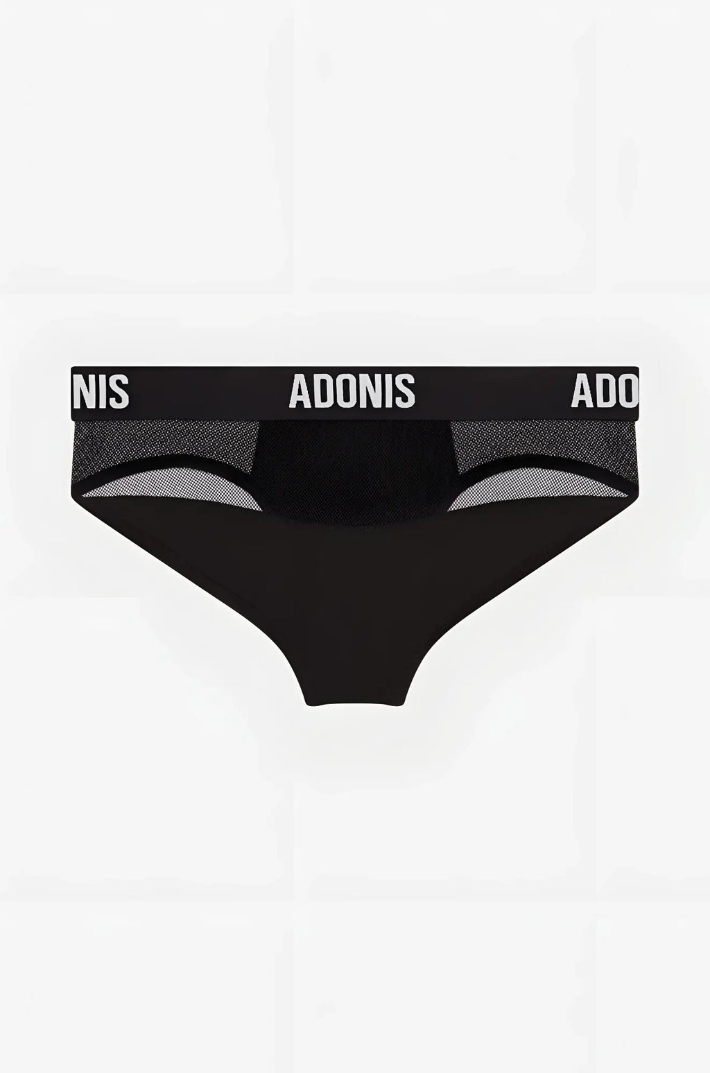 LUXE Black Caviar brief by Adonis black mesh panel brief with white logo trim for stylish comfort