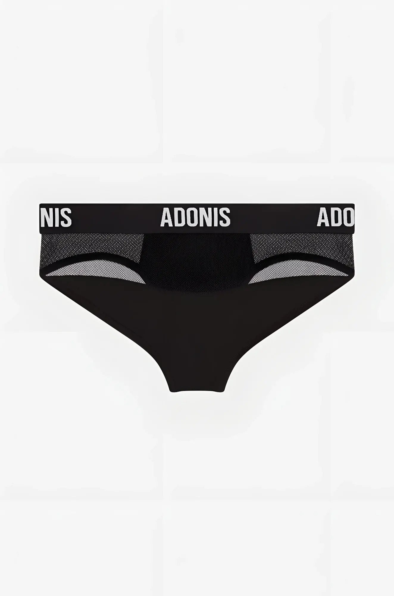 LUXE Black Caviar brief by Adonis black mesh panel brief with white logo trim for stylish comfort