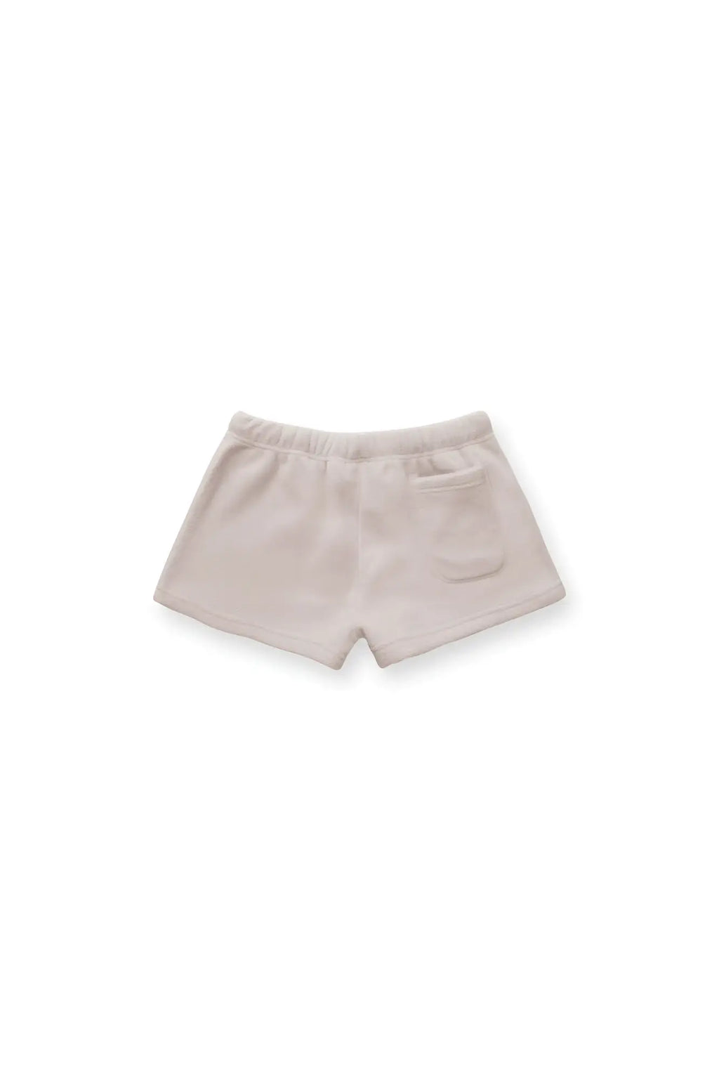 Beige luxe plush fleece 2 inch short shorts with relaxed fit and elastic waistband in champagne color