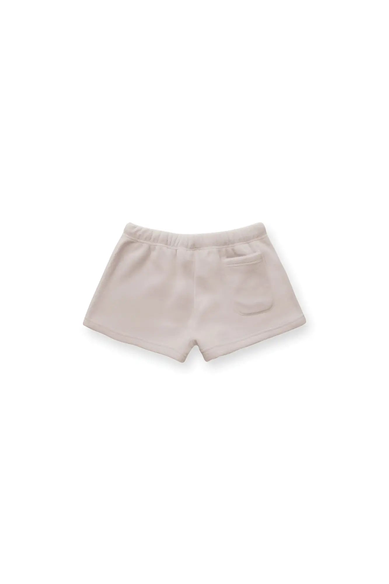 Beige luxe plush fleece 2 inch short shorts with relaxed fit and elastic waistband in champagne color