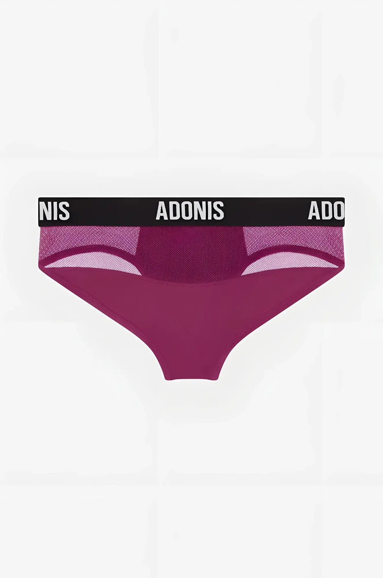 Magenta luxe red plum mesh briefs with black adonis waistband for breathable stylish comfort