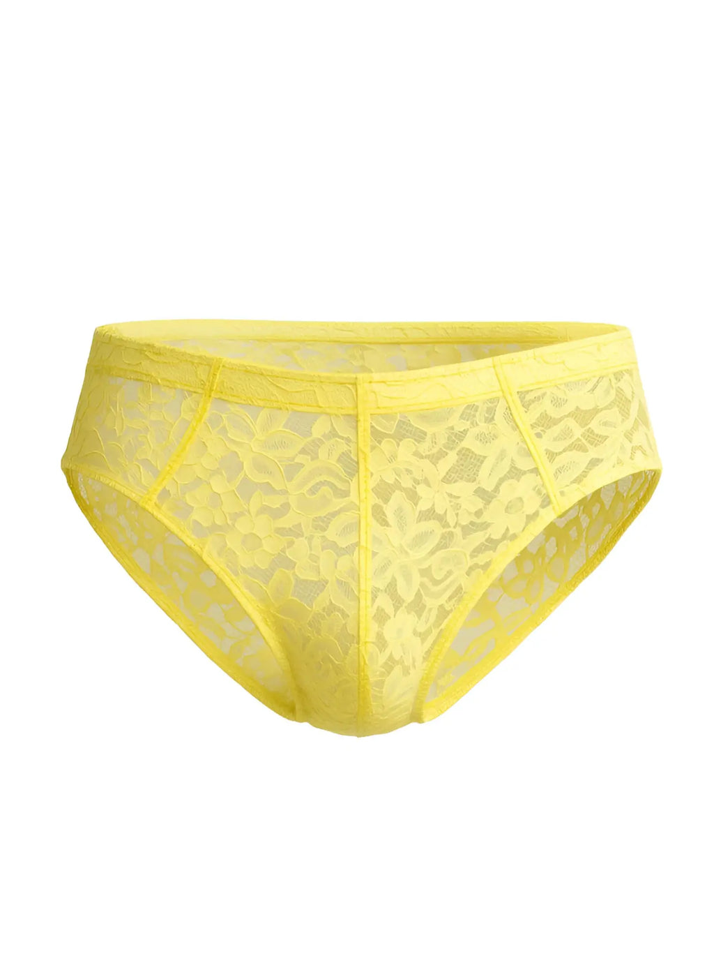 Yellow lace briefs with a delicate floral pattern and elastic waistband in luxury lace brief collection