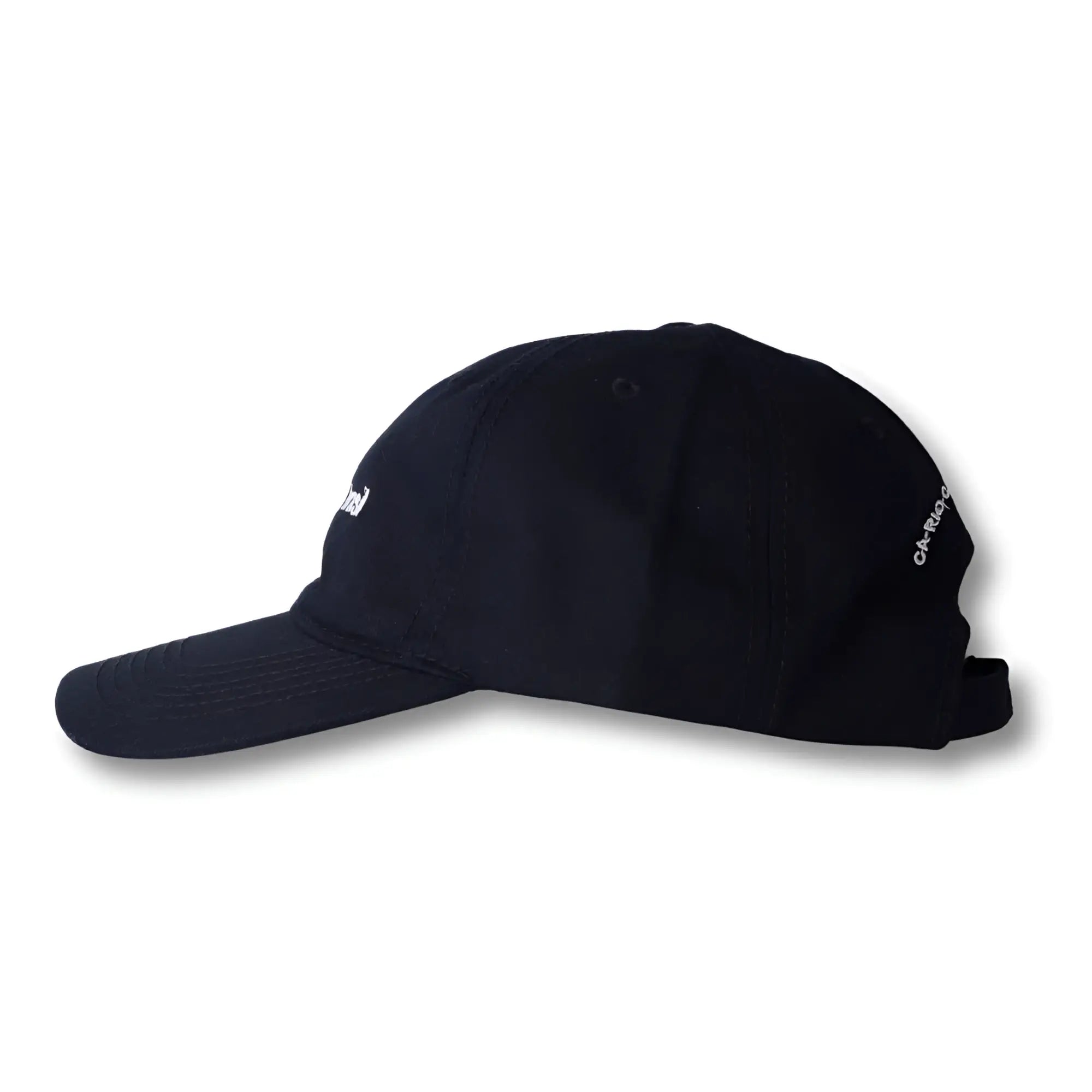 Black cotton dad hat with white embroidered made in brasil text on front and side for casual wear