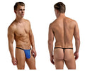 Blue and black magic silk 2706 silk g-string with solid blue front panel and thin black elastic waistband