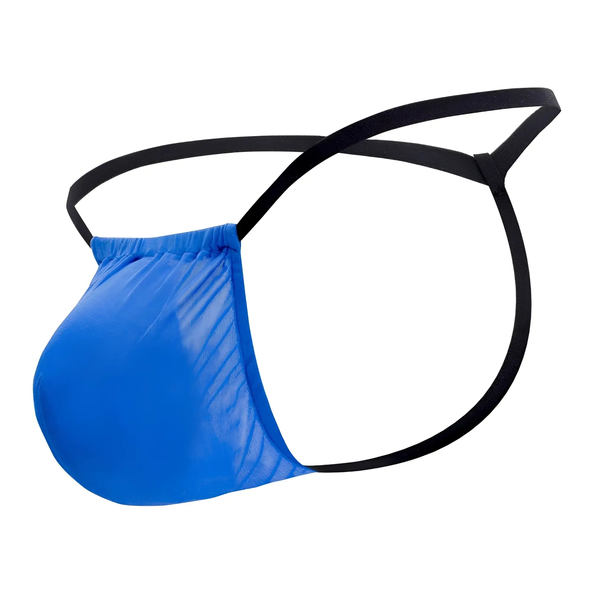 Bright blue sheer mesh men’s thong with black elastic straps magic silk 2706 silk g-string color cobalt front view