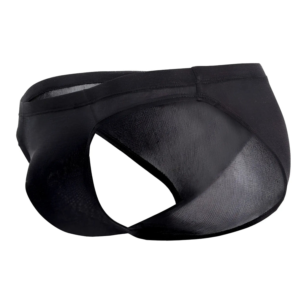 Magic silk 6606 silk briefs in black featuring black mesh and solid fabric with a contoured design