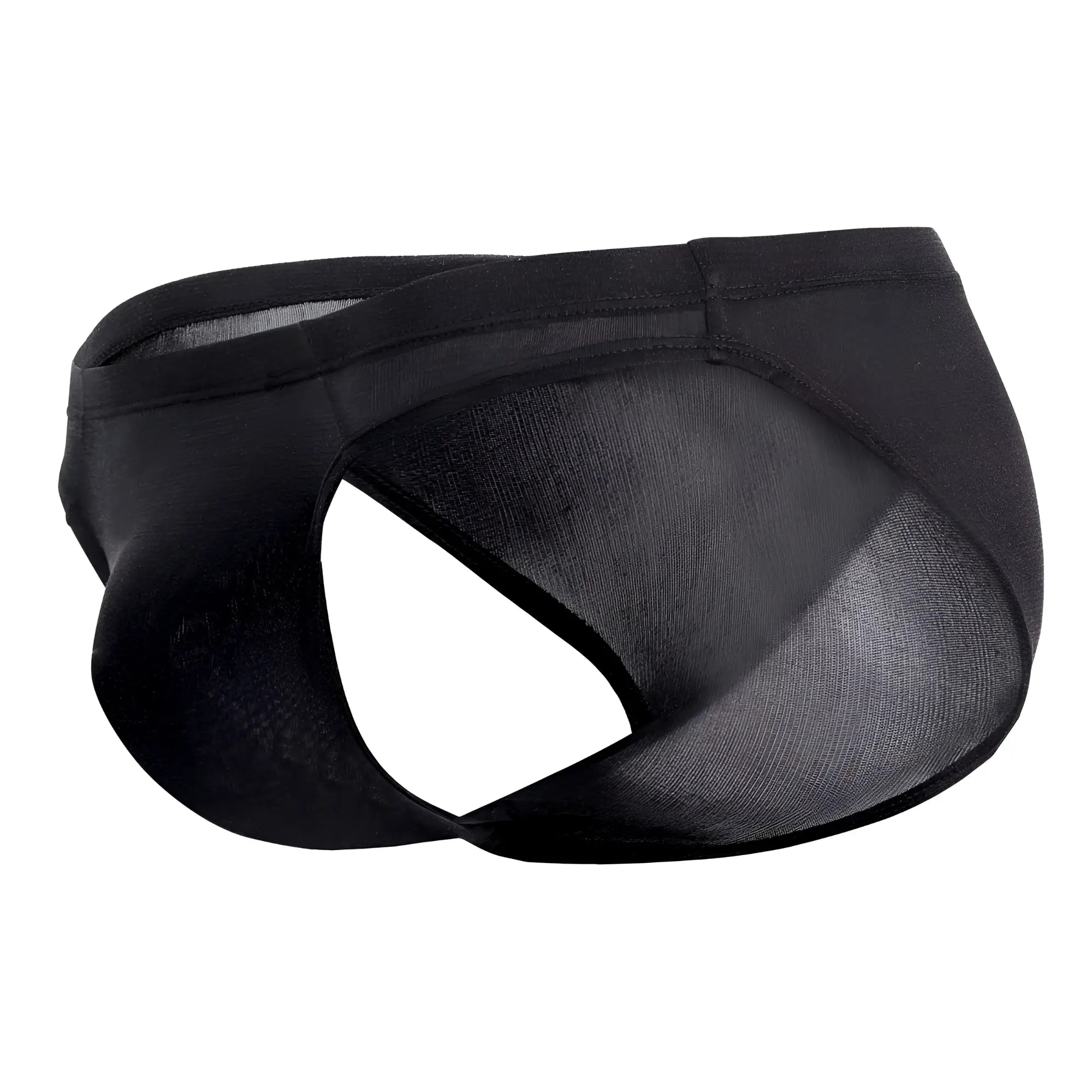 Magic silk 6606 silk briefs in black featuring black mesh and solid fabric with a contoured design