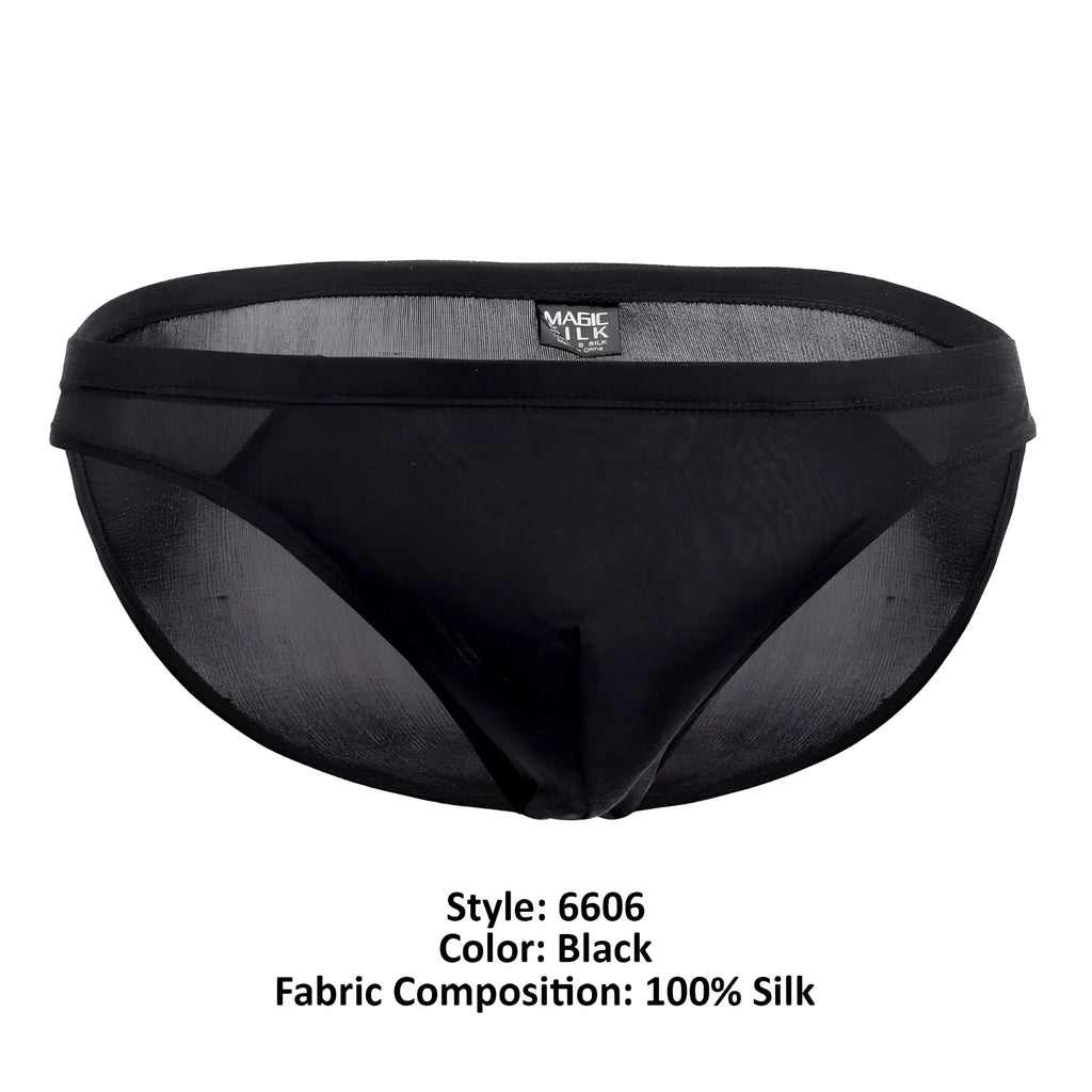 Black silk briefs magic silk 6606 with sheer mesh texture and solid black waistband for elegant comfort