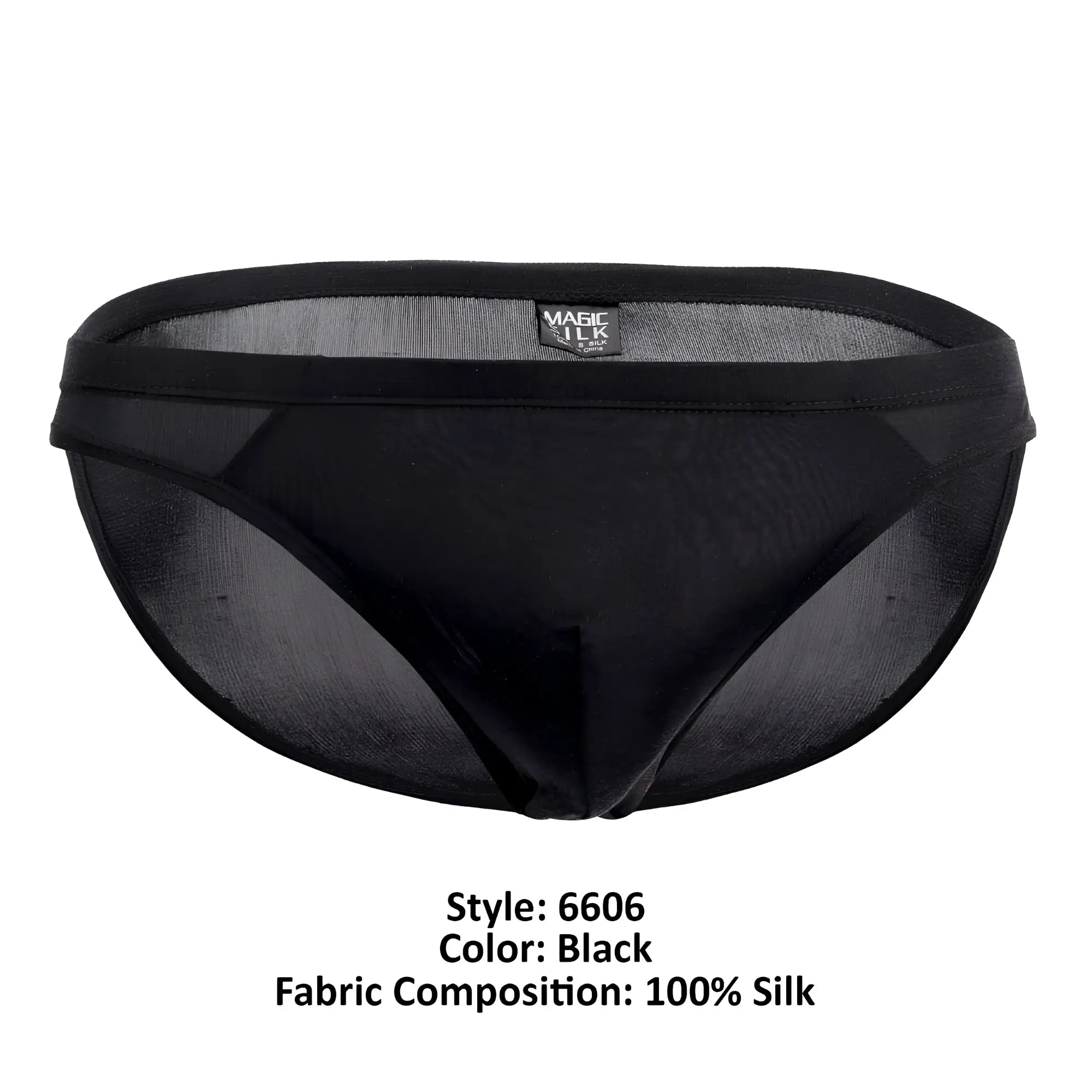 Black silk briefs magic silk 6606 with sheer mesh texture and solid black waistband for elegant comfort