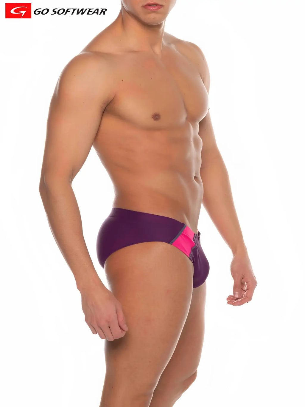 Purple and pink majorca bikini swim athletic swim trunks with sleek form-fitting design for active water use