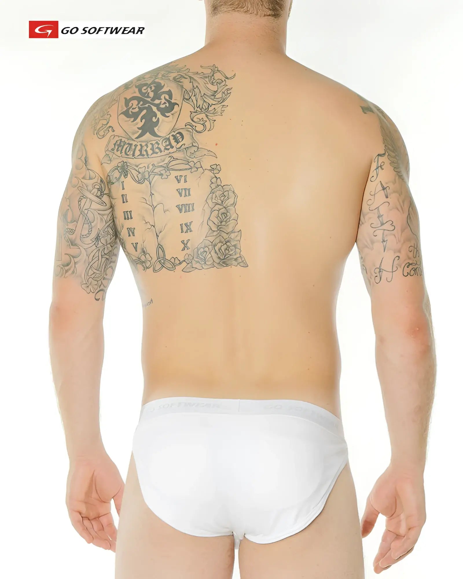 White cotton male enhancer double padded pouch and butt bikini brief with snug fit and elastic waistband