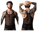 Male Power 110-11C fishnet 2 tank top in black with reinforced trim on neckline armholes and hem made of mesh