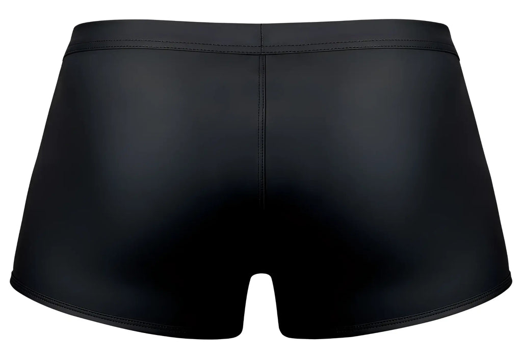 Male power 120-298 oh snap snap off short in black glossy finish with sleek form-fitting swim trunks design