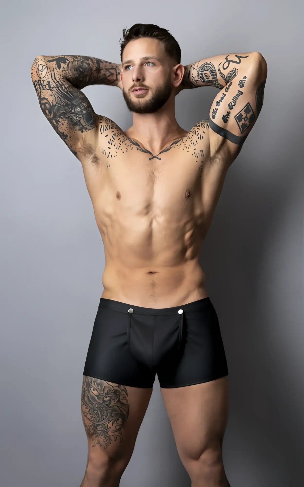 Black male power 120-298 oh snap snap off briefs with silver snap buttons for easy removal and comfort