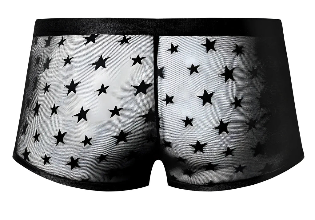 Male power 122-291 love star sheer black men’s underwear with star pattern and solid black waistband