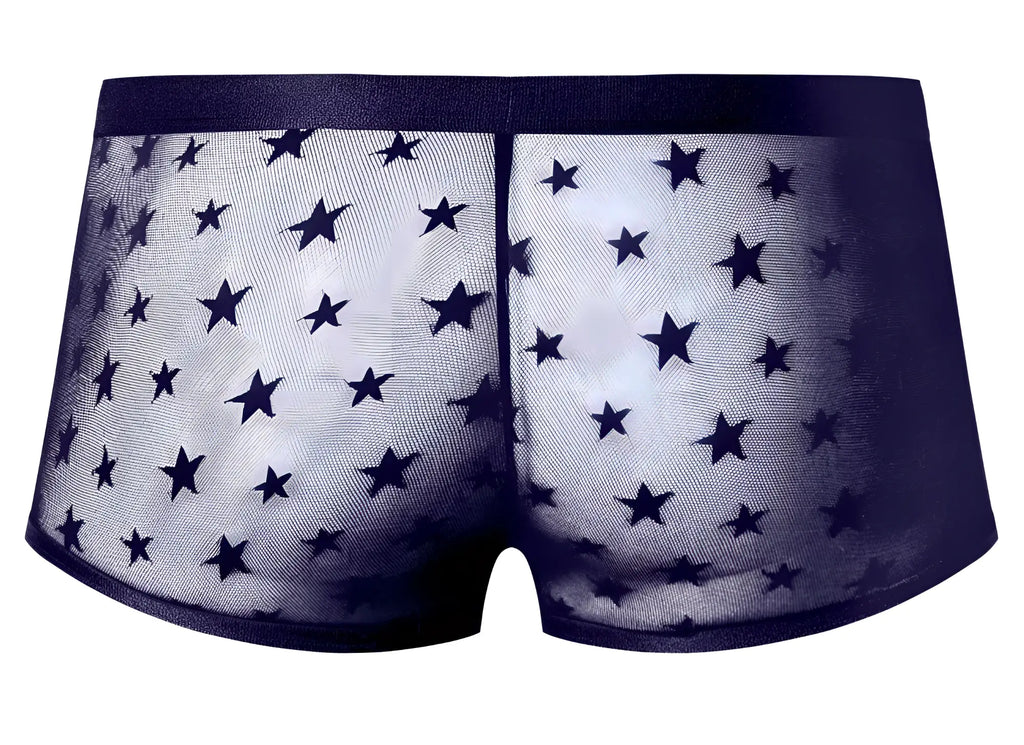 Male power 122-291 love star short purple ring black star-patterned sheer mesh briefs with solid dark waistband