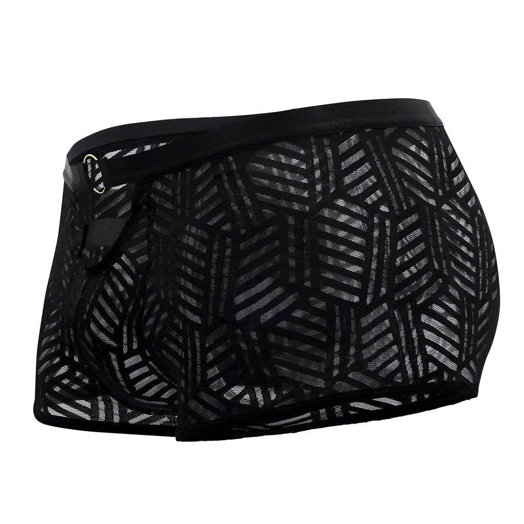 Male power 125-284 rude awakening black mesh briefs with geometric pattern and elastic waistband