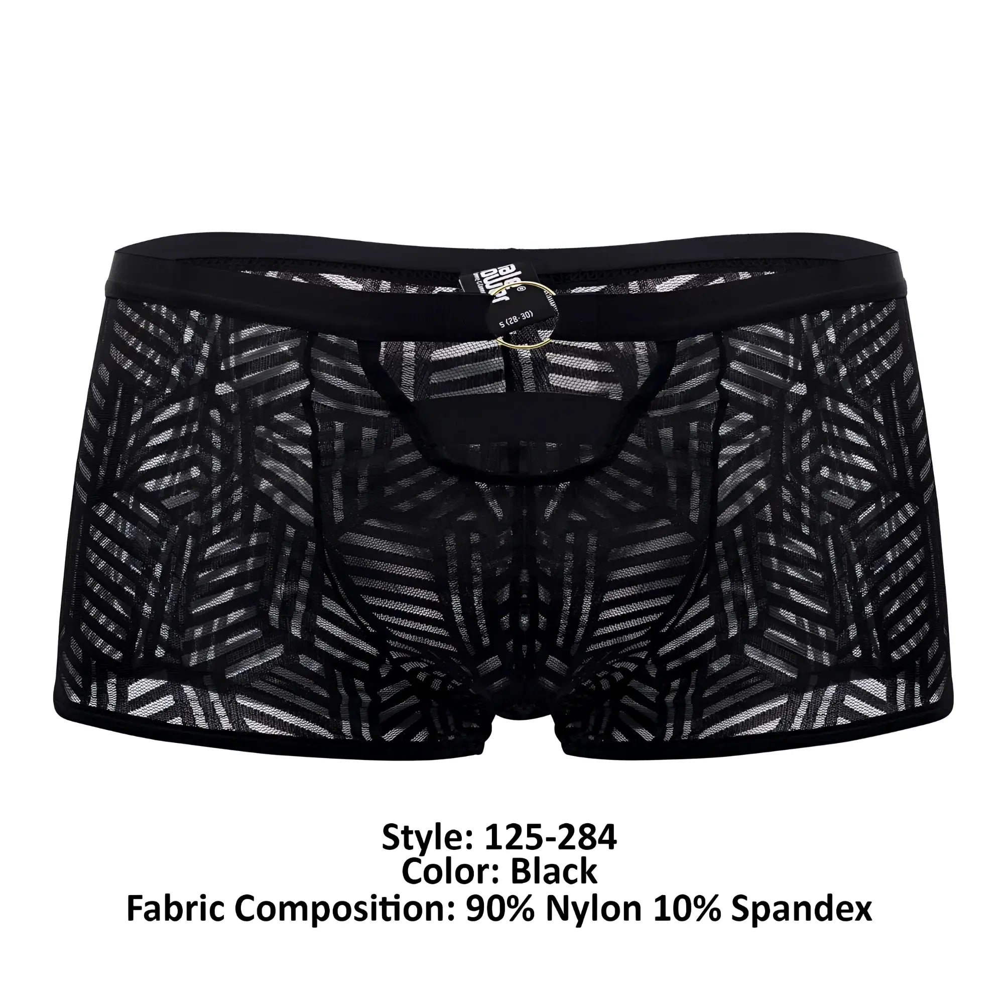 Black mesh male power 125-284 rude awakening cheeky cutout short with geometric pattern and elastic waistband