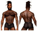 Black patterned male power 125-284 rude awakening cheeky cutout briefs with geometric design and black belt loop at waist