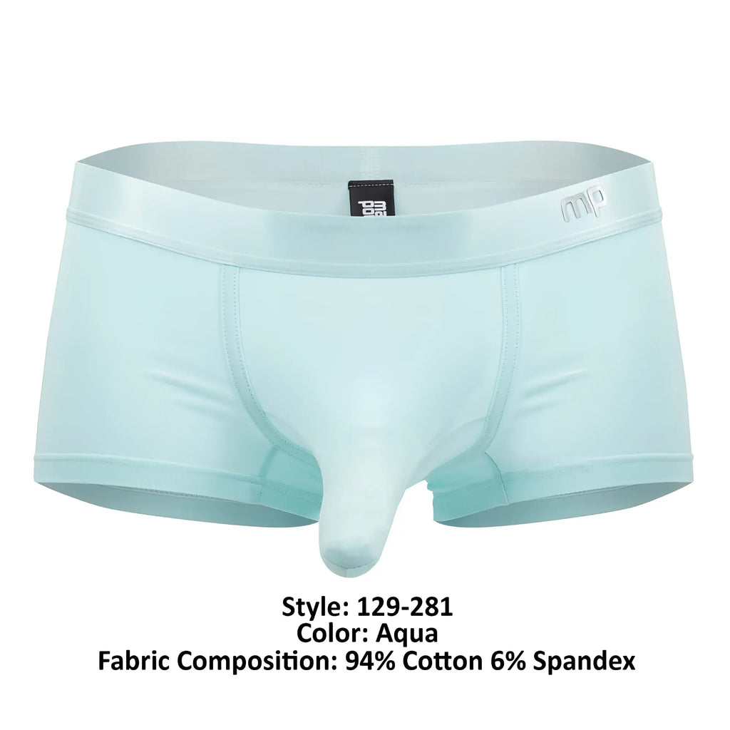 Male power 129-281 easy breezy aqua mini short briefs with supportive contoured design and elastic waistband