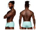 Male power 129-281 easy breezy mini short aqua satin-like light blue men’s briefs with contoured design
