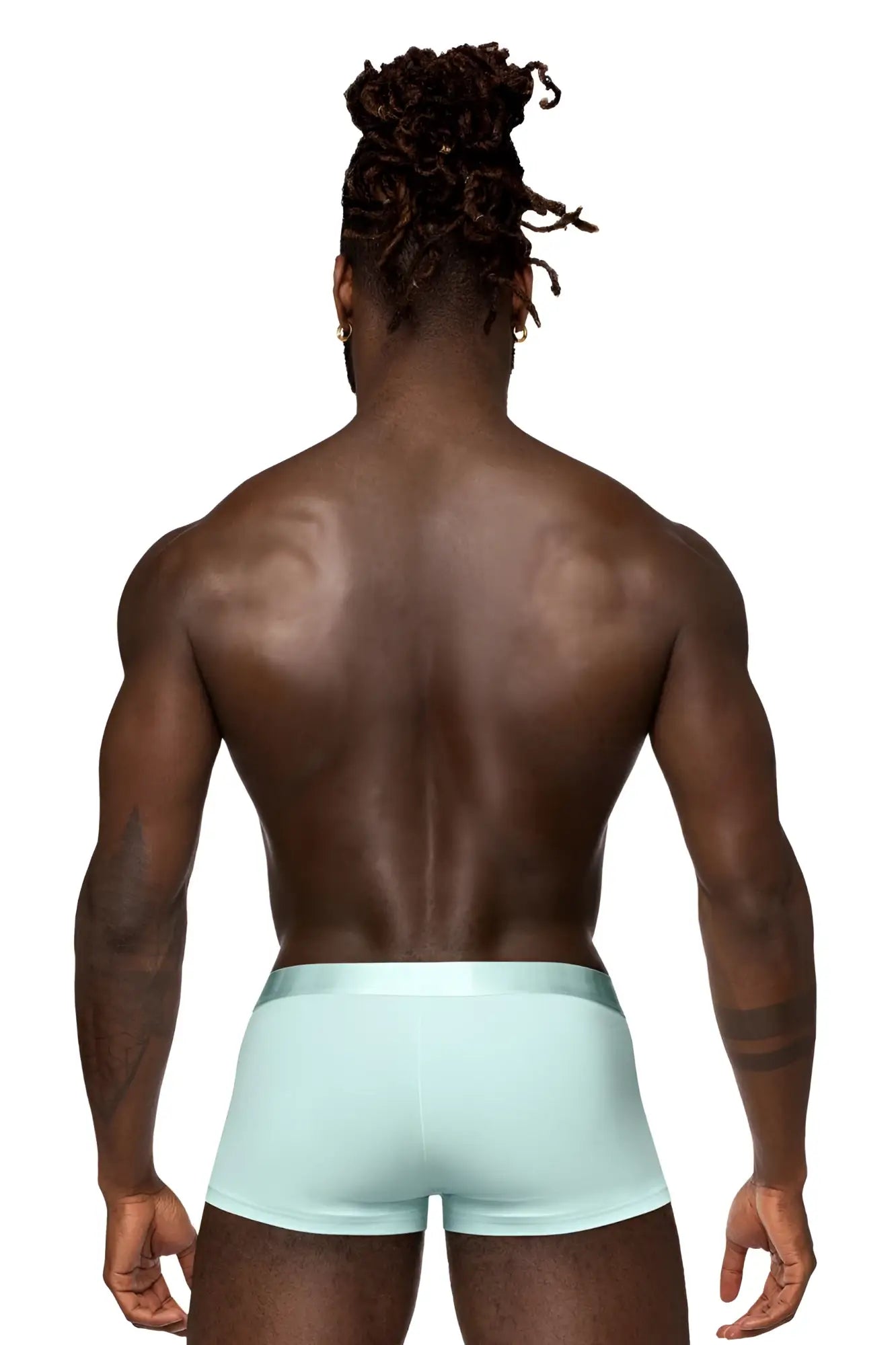 Male power 129-281 easy breezy mini short in aqua light blue smooth-fitting men’s briefs with sleeve design