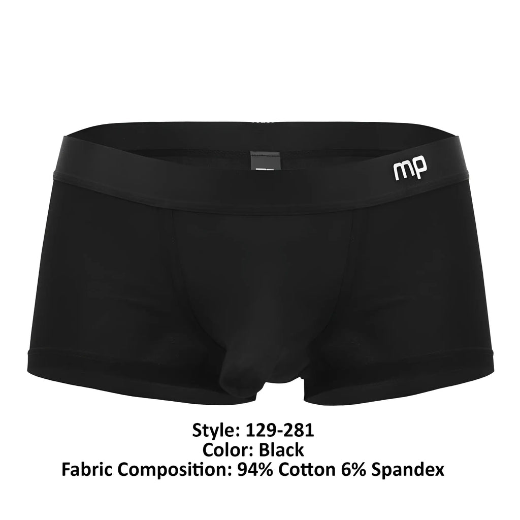 Male power 129-281 easy breezy mini short black briefs with snug fit made from 94% cotton 6% spandex blend