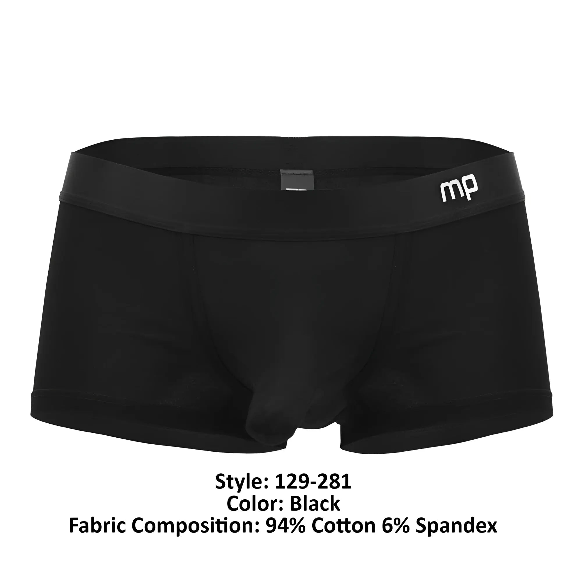 Male power 129-281 easy breezy mini short black briefs with snug fit made from 94% cotton 6% spandex blend