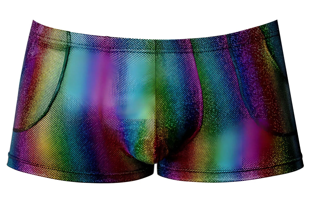 Male power 132-297 rainbow mesh brief with glitter pattern and side pockets for men