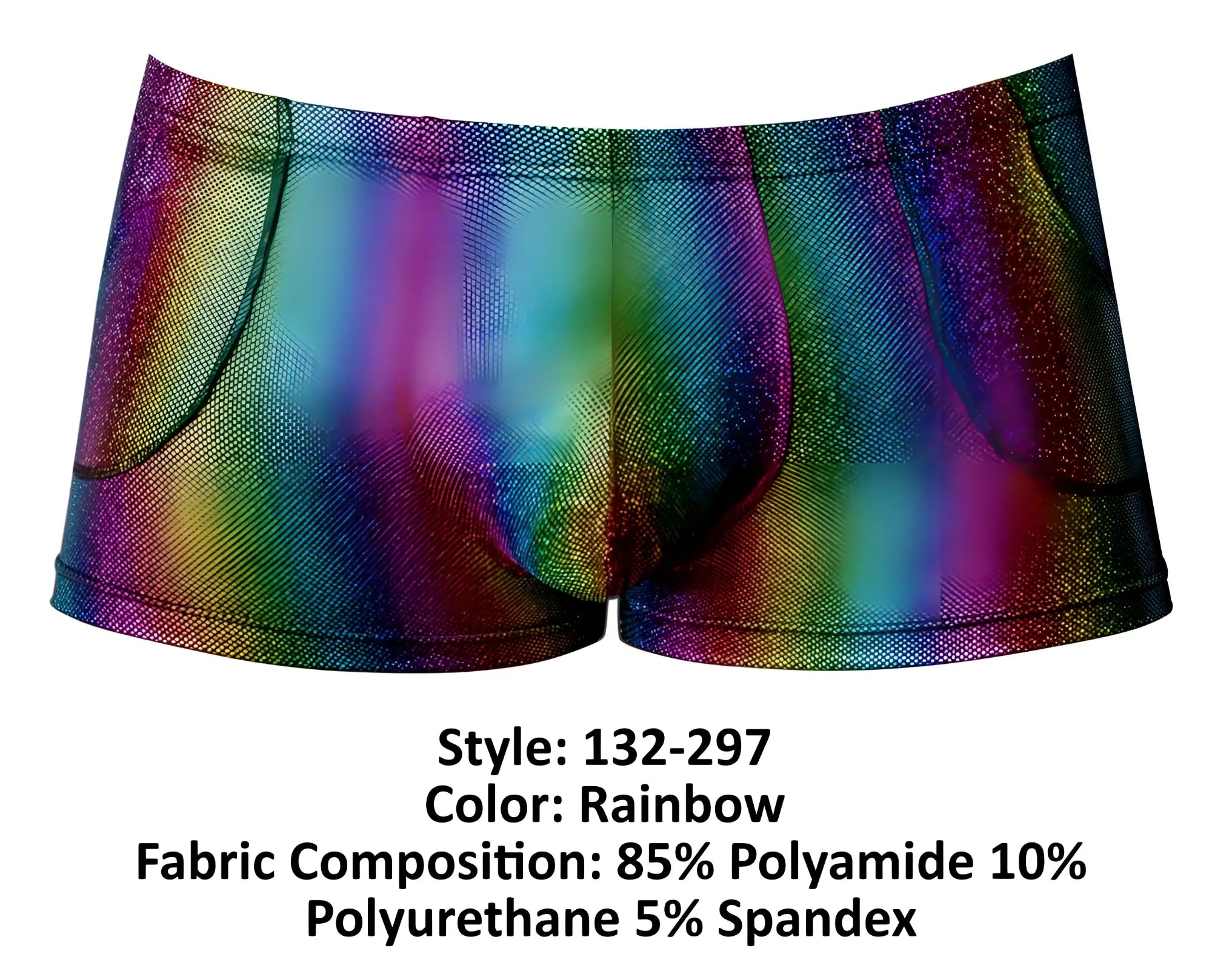 Male power 132-297 pack n play pocket short rainbow men’s briefs with rainbow glitter pattern mesh texture and elastic waistband