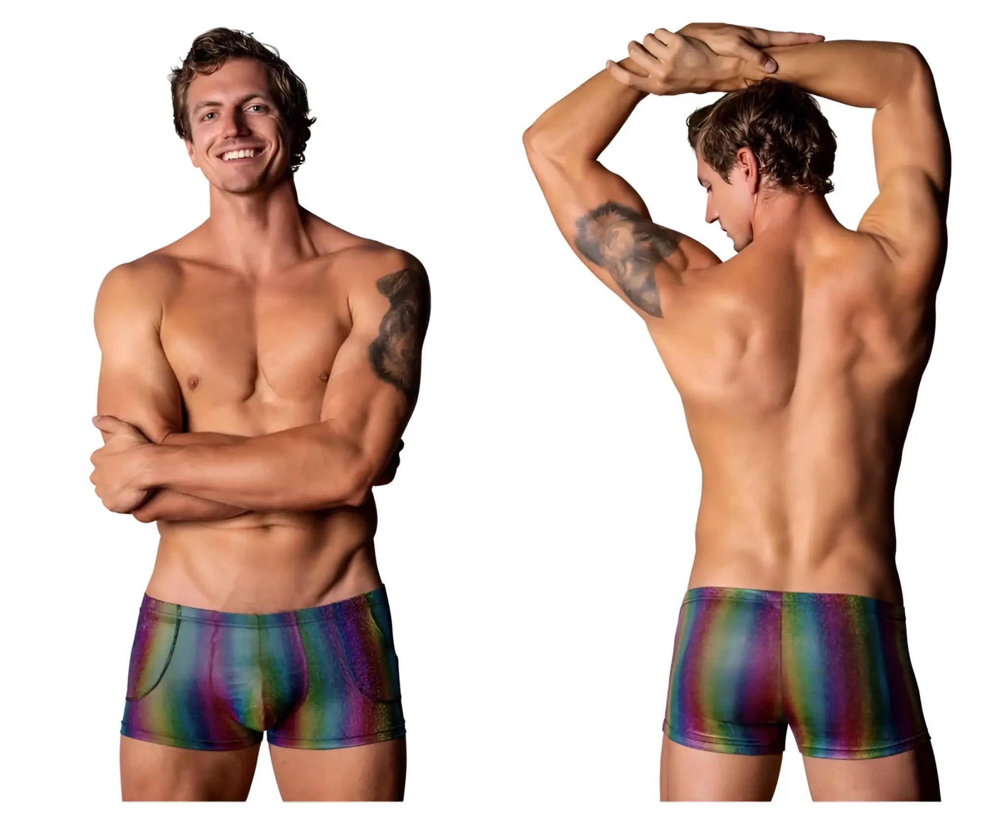 Men power 132-297 pack n play pocket short rainbow striped iridescent men’s briefs with sleek modern design