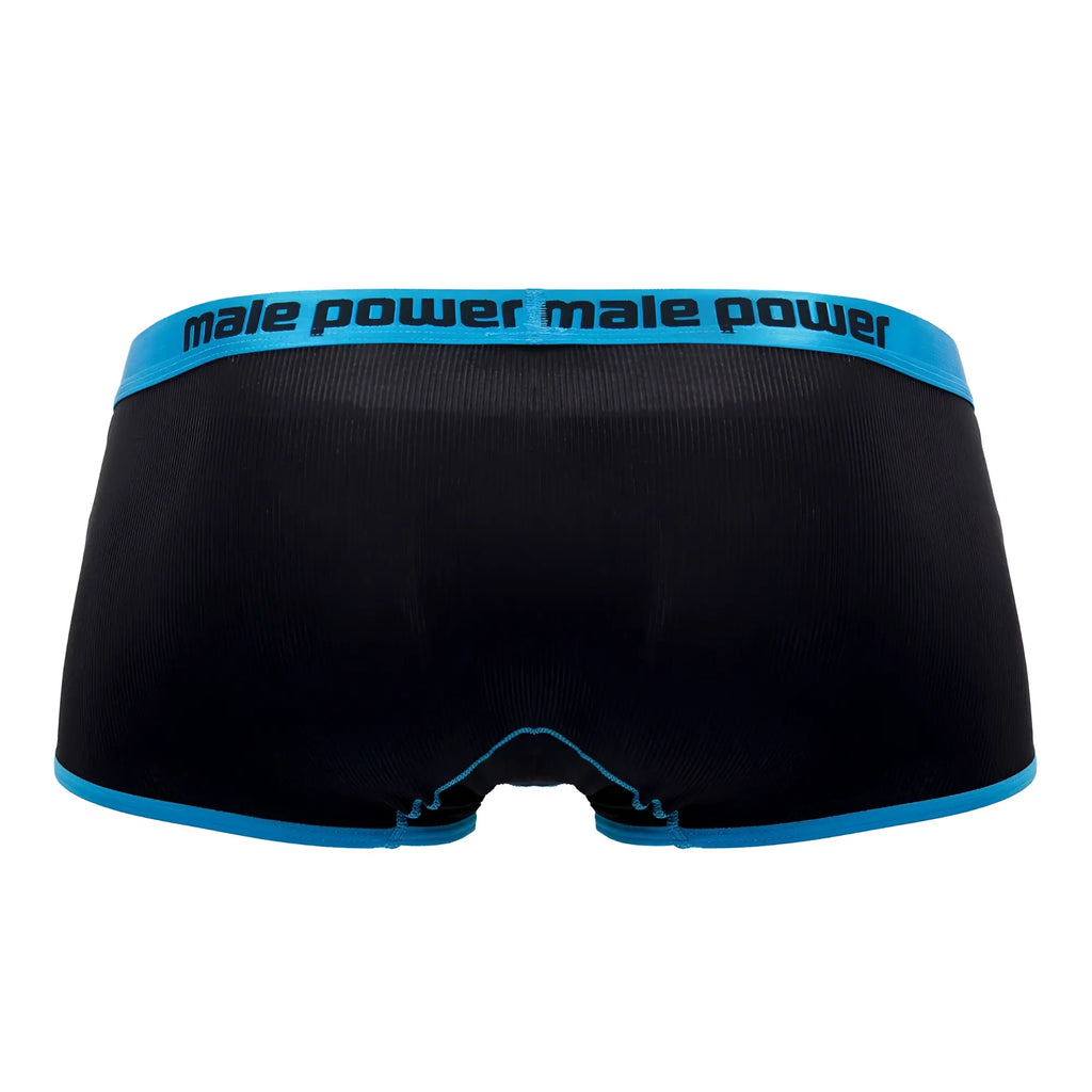 Black male power 143-270 casanova uplift mini short briefs with blue waistband and trim in front view