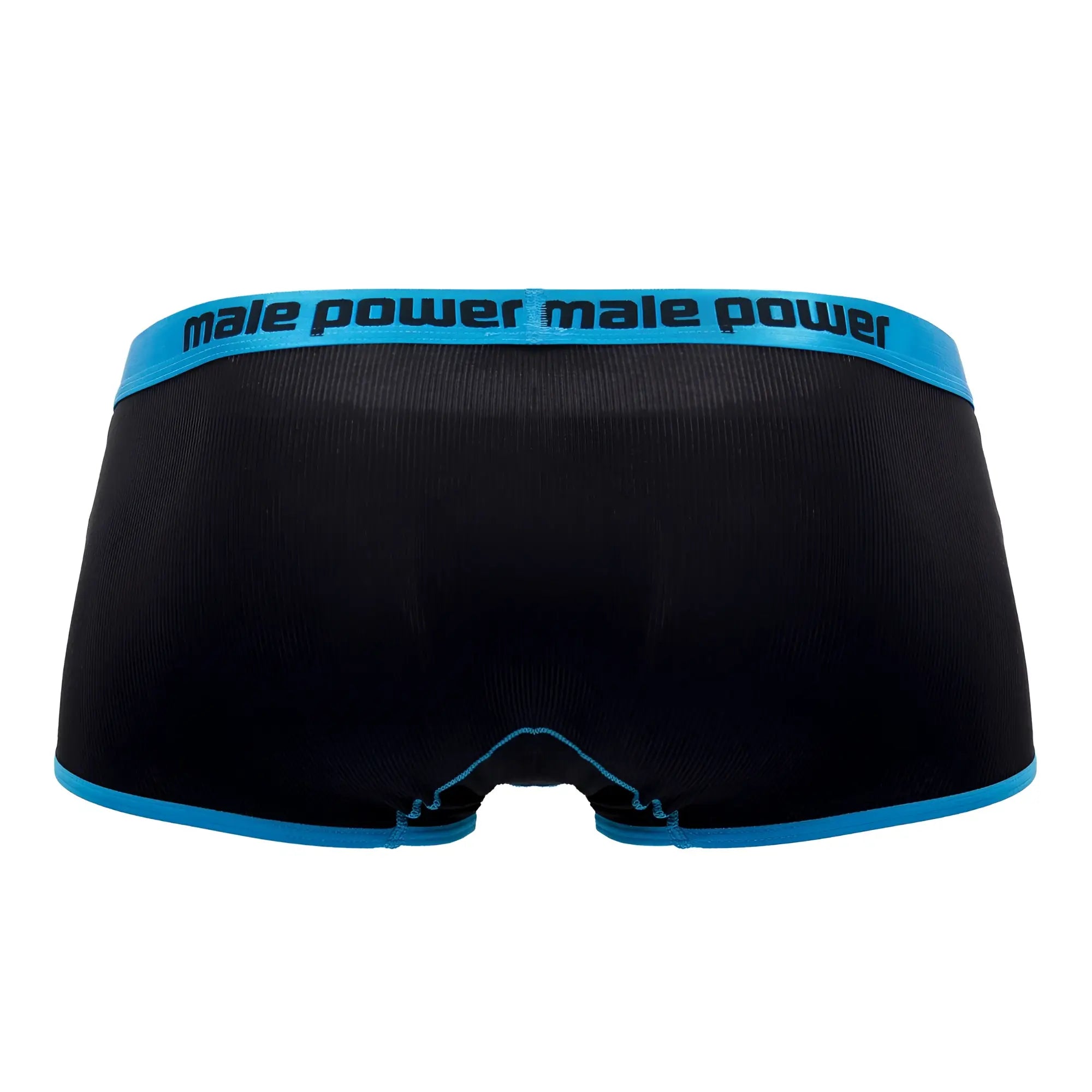 Black male power 143-270 casanova uplift mini short briefs with blue waistband and trim in front view
