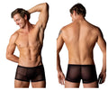 Male power 143-296 widow maker mini pouch short in black mesh briefs with a subtle diamond pattern