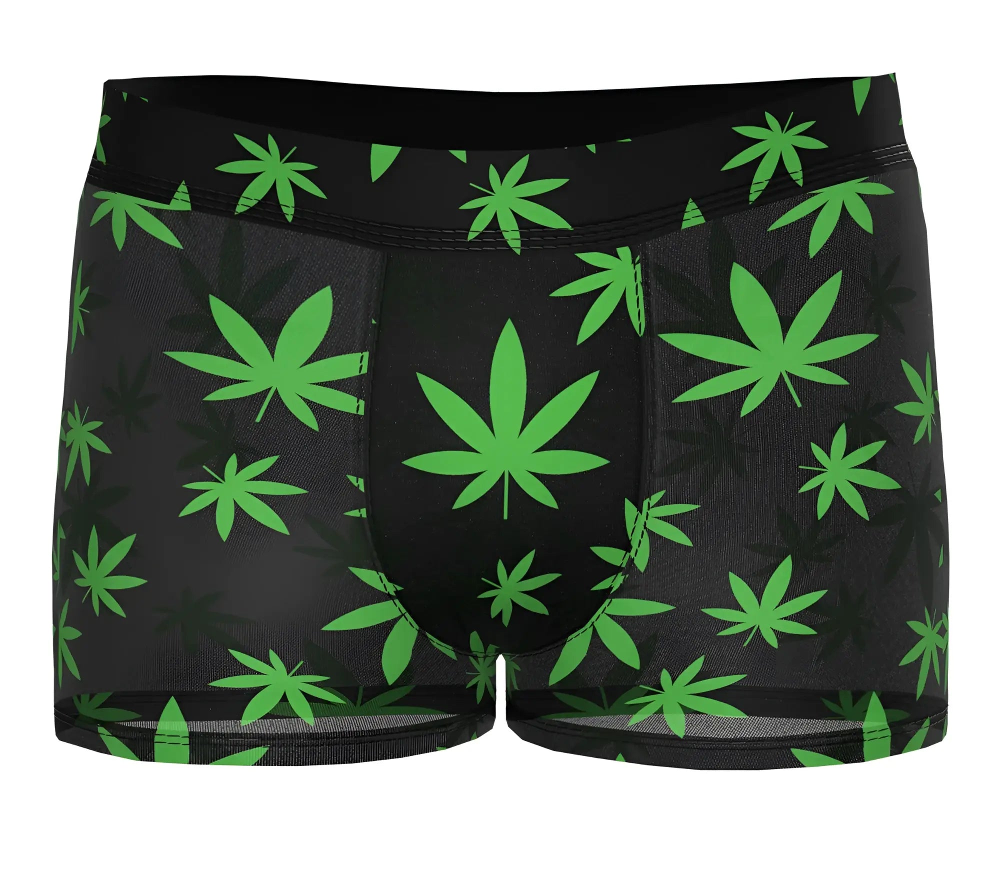 Male power 145-294 hazy dayz black boxer briefs with vibrant green cannabis leaf pattern pouch short style