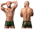 Black sheer boxer briefs with vibrant green marijuana leaf pattern by male power hazy dayz pouch short color pot leaf
