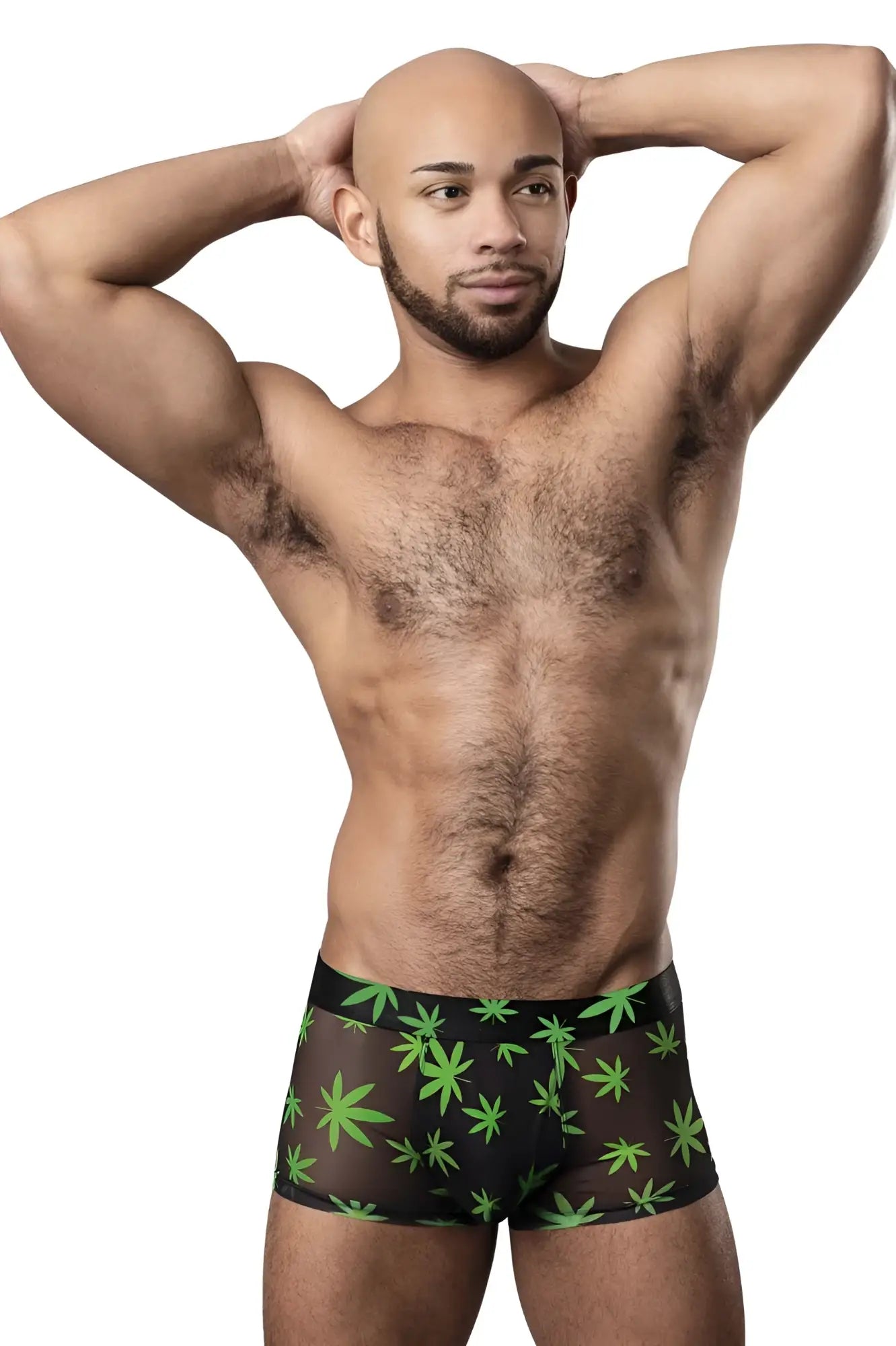 Black briefs male power 145-294 hazy dayz pouch short with vibrant green cannabis leaf pattern pot leaf design
