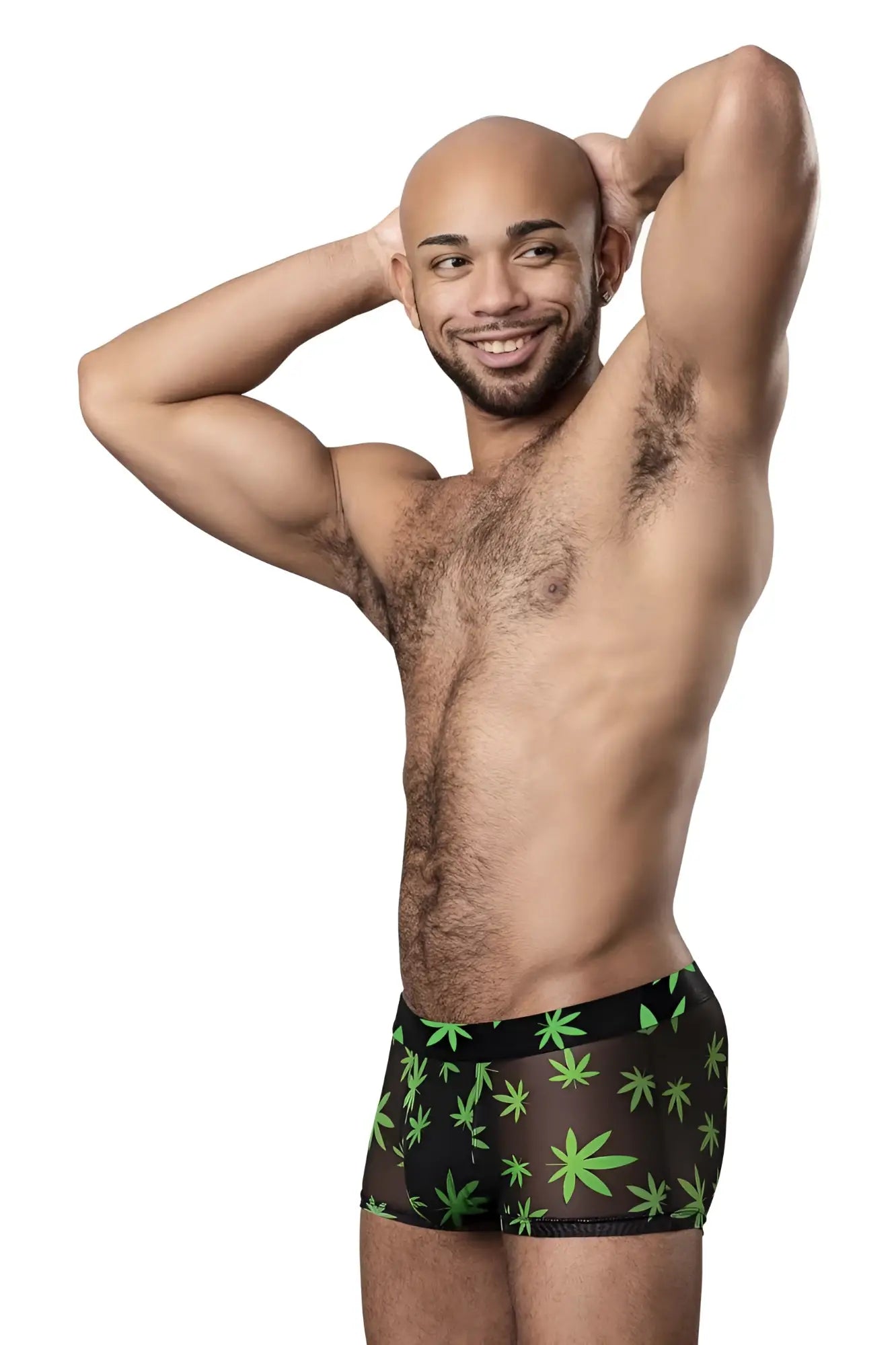 Male power 145-294 hazy dayz black briefs with vibrant green cannabis leaf pattern pouch short color pot leaf