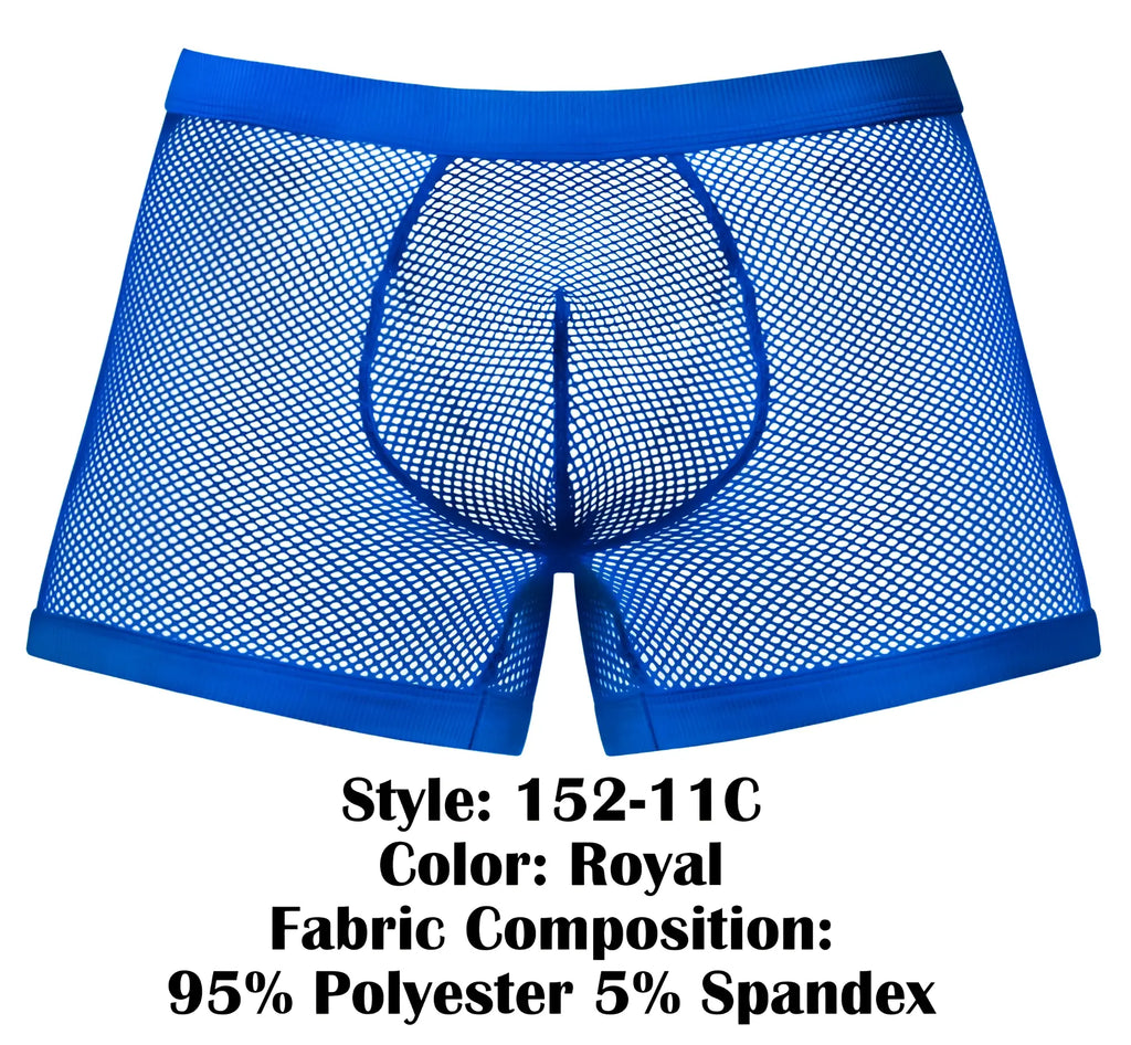 Royal blue mesh men’s boxer briefs with solid elastic waistband made from 95% polyester 5% spandex by male power