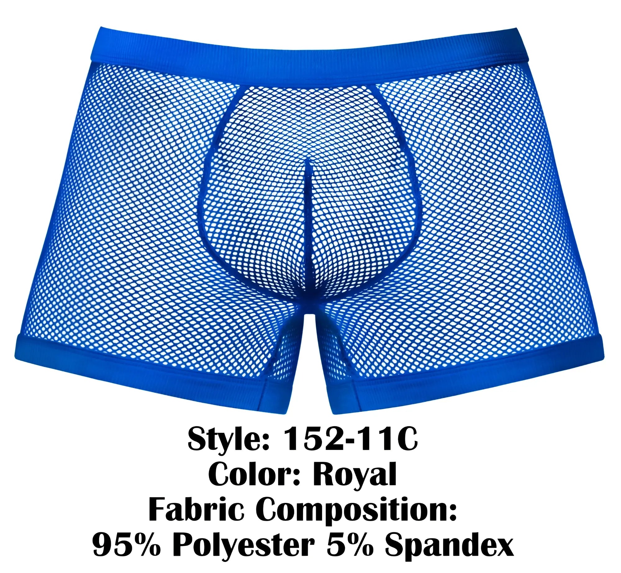 Royal blue mesh men’s boxer briefs with solid elastic waistband made from 95% polyester 5% spandex by male power