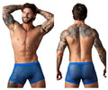 Blue mesh briefs with solid blue waistband male power 152-11c fishnet 2 pouch short in royal color