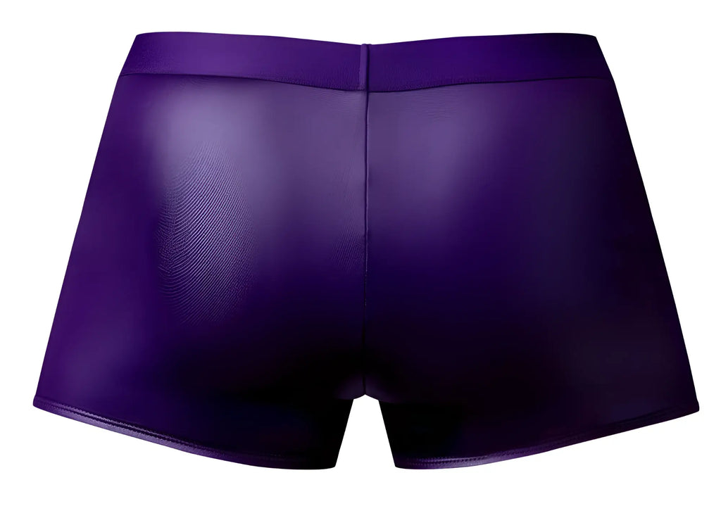 Male power 152-302 eggplant crossover short in plum purple shiny faux leather briefs designed for men